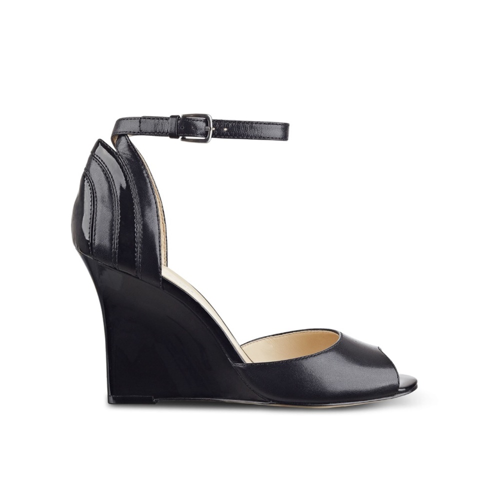 Nine West Women's Benice Leather Peep Toe Wedge